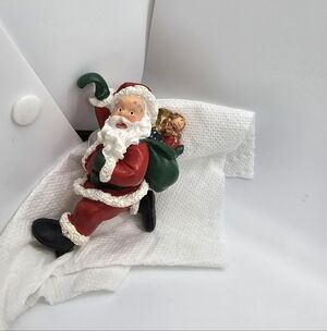 Vintage Christmas Hanging Or Climbing Santa Claus Holding Bag Of Toys Figurine